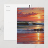 Red Sunset Ocean Seascape Schilderij Kunstwerk Briefkaart (Voorkant / Achterkant)