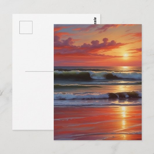 Red Sunset Ocean Seascape Schilderij Kunstwerk Briefkaart (Voorkant / Achterkant)