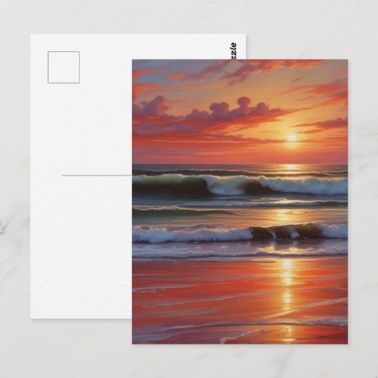 Red Sunset Ocean Seascape Schilderij Kunstwerk Briefkaart (Voorkant / Achterkant)
