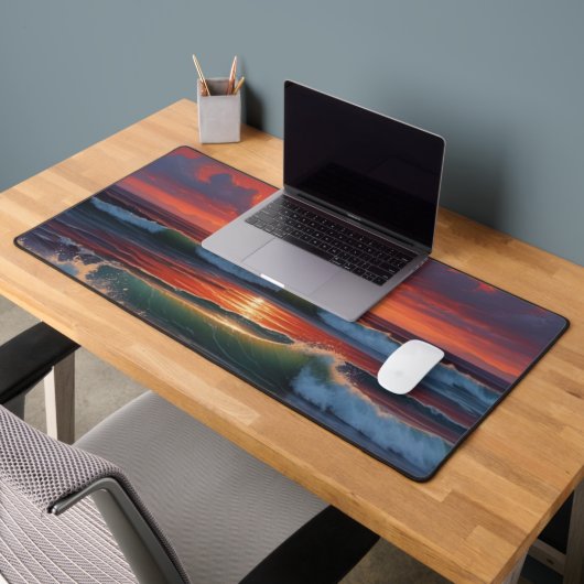 Red Sunset Ocean Seascape Schilderij Kunstwerk Bureaumat (Kantoor 2)