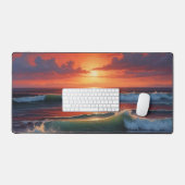 Red Sunset Ocean Seascape Schilderij Kunstwerk Bureaumat (Keyboard & Muis)