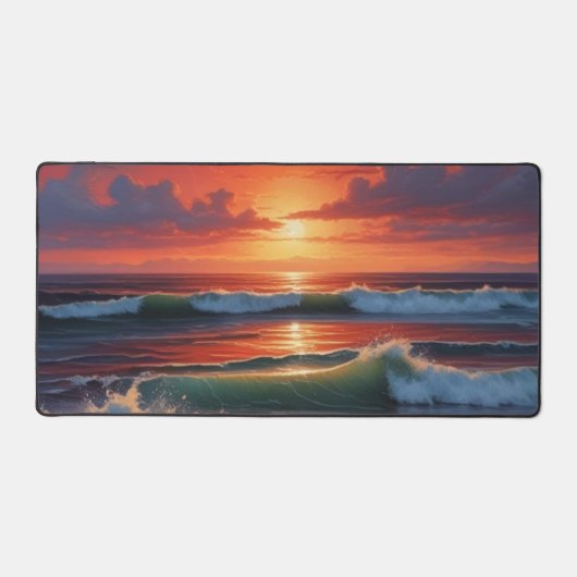 Red Sunset Ocean Seascape Schilderij Kunstwerk Bureaumat (Voorkant)