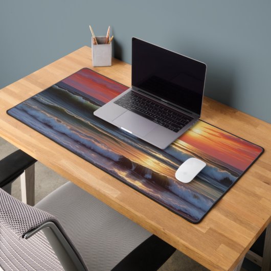 Red Sunset Ocean Seascape Schilderij Kunstwerk Bureaumat (Kantoor 2)