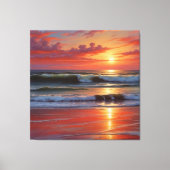 Red Sunset Ocean Seascape Schilderij Kunstwerk Canvas Afdruk (Voorkant)