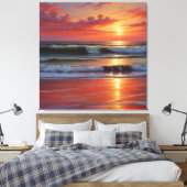 Red Sunset Ocean Seascape Schilderij Kunstwerk Canvas Afdruk (Insitu (Slaapkamer))