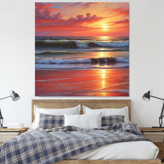 Red Sunset Ocean Seascape Schilderij Kunstwerk Canvas Afdruk (Insitu (Slaapkamer))