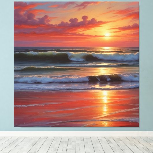 Red Sunset Ocean Seascape Schilderij Kunstwerk Canvas Afdruk (Insitu (Houten vloer))