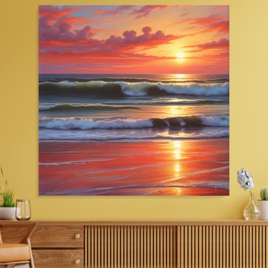 Red Sunset Ocean Seascape Schilderij Kunstwerk Canvas Afdruk (Insitu (Woonkamer))
