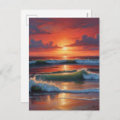 Red Sunset Ocean Seascape Schilderij Kunstwerk Feestdagenkaart (Voorkant / Achterkant)