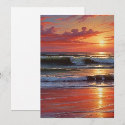 Red Sunset Ocean Seascape Schilderij Kunstwerk Feestdagenkaart (Voorkant / Achterkant)
