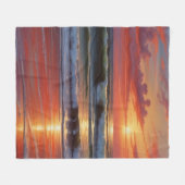 Red Sunset Ocean Seascape Schilderij Kunstwerk Fleece Deken (Voorkant (Horizontaal))