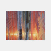 Red Sunset Ocean Seascape Schilderij Kunstwerk Fleece Deken (Voorkant (Horizontaal))
