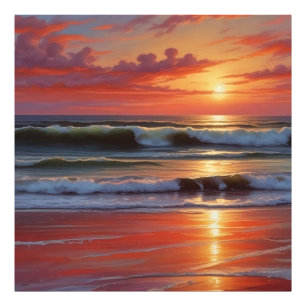 Red Sunset Ocean Seascape Schilderij Kunstwerk Foto Afdruk