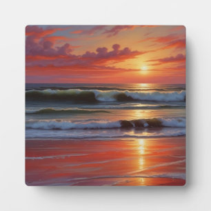 Red Sunset Ocean Seascape Schilderij Kunstwerk Fotoplaat