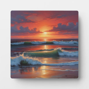 Red Sunset Ocean Seascape Schilderij Kunstwerk Fotoplaat