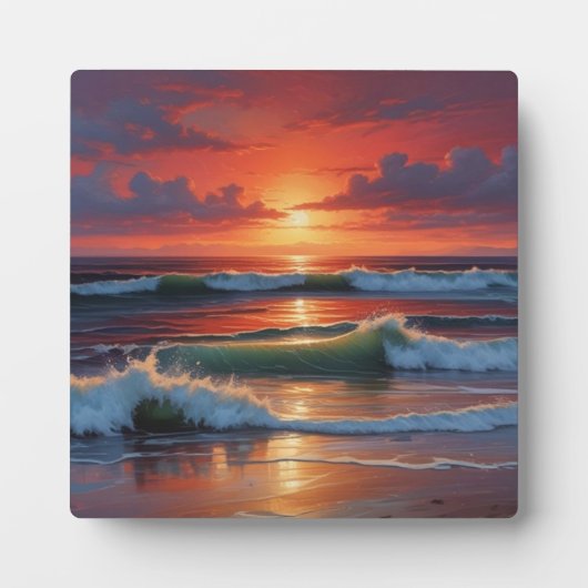 Red Sunset Ocean Seascape Schilderij Kunstwerk Fotoplaat (Voorkant)