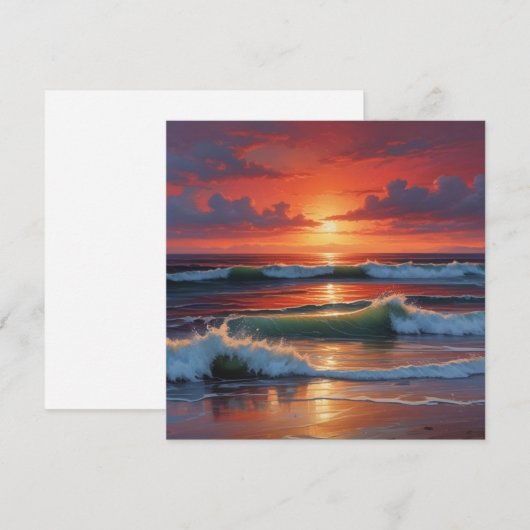 Red Sunset Ocean Seascape Schilderij Kunstwerk Kaa (Voorkant / Achterkant)