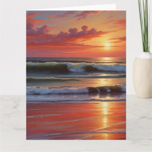 Red Sunset Ocean Seascape Schilderij Kunstwerk Kaart