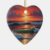 Red Sunset Ocean Seascape Schilderij Kunstwerk Keramisch Ornament (Rechts)