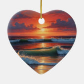 Red Sunset Ocean Seascape Schilderij Kunstwerk Keramisch Ornament (Achterkant)