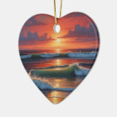 Red Sunset Ocean Seascape Schilderij Kunstwerk Keramisch Ornament (Links)