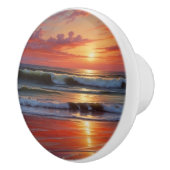 Red Sunset Ocean Seascape Schilderij Kunstwerk Keramische Knop (Rechts)