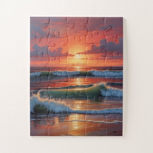 Red Sunset Ocean Seascape Schilderij Kunstwerk Legpuzzel (Verticaal)