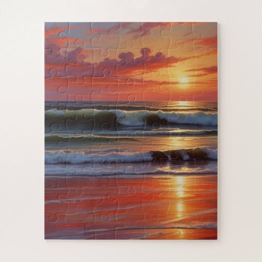 Red Sunset Ocean Seascape Schilderij Kunstwerk Legpuzzel (Verticaal)