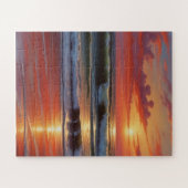 Red Sunset Ocean Seascape Schilderij Kunstwerk Legpuzzel (Horizontaal)