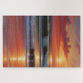 Red Sunset Ocean Seascape Schilderij Kunstwerk Legpuzzel (Horizontaal)