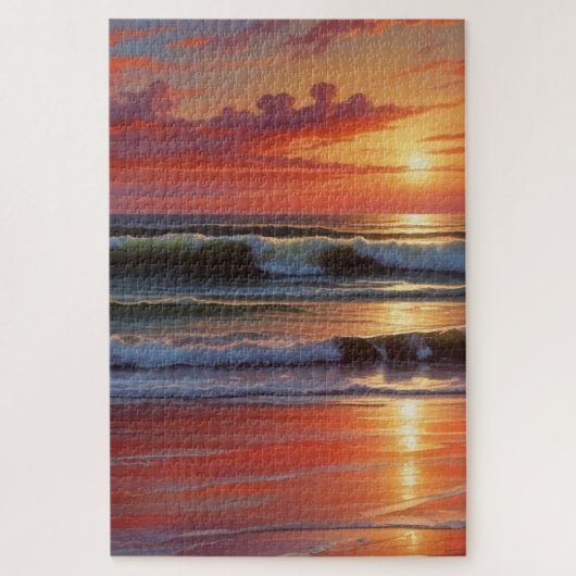 Red Sunset Ocean Seascape Schilderij Kunstwerk Legpuzzel (Verticaal)