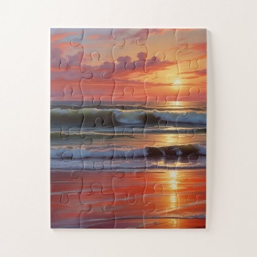 Red Sunset Ocean Seascape Schilderij Kunstwerk Legpuzzel (Verticaal)