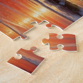 Red Sunset Ocean Seascape Schilderij Kunstwerk Legpuzzel (Zijkant)