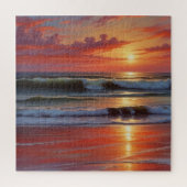 Red Sunset Ocean Seascape Schilderij Kunstwerk Legpuzzel (Verticaal)