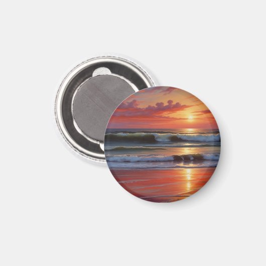 Red Sunset Ocean Seascape Schilderij Kunstwerk Magneet (Voorkant / Achterkant)