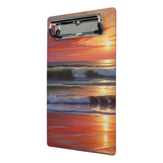 Red Sunset Ocean Seascape Schilderij Kunstwerk Mini Klembord (Angled2)