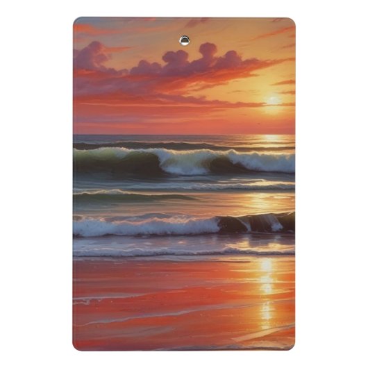 Red Sunset Ocean Seascape Schilderij Kunstwerk Mini Klembord (Achterkant)