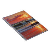 Red Sunset Ocean Seascape Schilderij Kunstwerk Notitieboek (Rechterzijde)