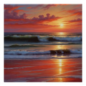 Red Sunset Ocean Seascape Schilderij Kunstwerk Perfect Poster (Voorkant)