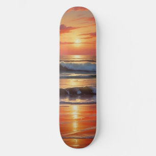 Red Sunset Ocean Seascape Schilderij Kunstwerk Persoonlijk Skateboard