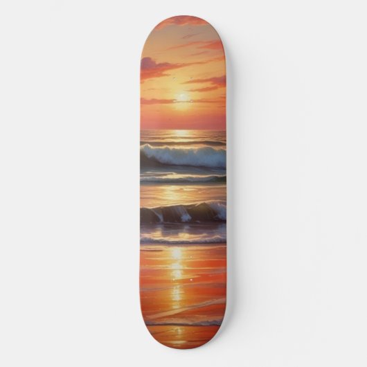Red Sunset Ocean Seascape Schilderij Kunstwerk Persoonlijk Skateboard (Voorkant)