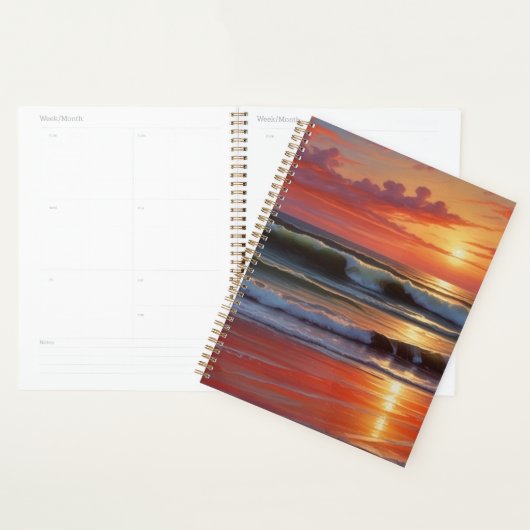 Red Sunset Ocean Seascape Schilderij Kunstwerk Planner (Display)