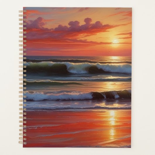 Red Sunset Ocean Seascape Schilderij Kunstwerk Planner (Voorkant)