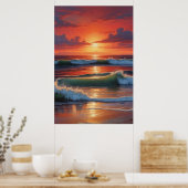 Red Sunset Ocean Seascape Schilderij Kunstwerk Poster (Keuken)