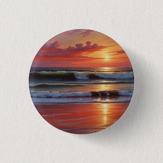 Red Sunset Ocean Seascape Schilderij Kunstwerk Ronde Button 3,2 Cm (Voorkant)