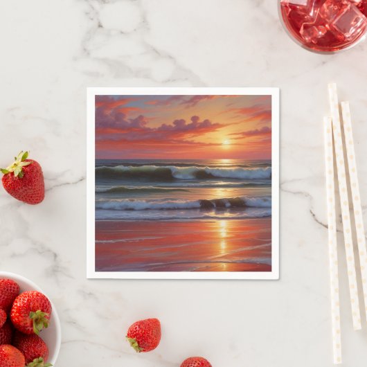 Red Sunset Ocean Seascape Schilderij Kunstwerk Servet (Insitu)