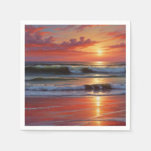 Red Sunset Ocean Seascape Schilderij Kunstwerk Servet