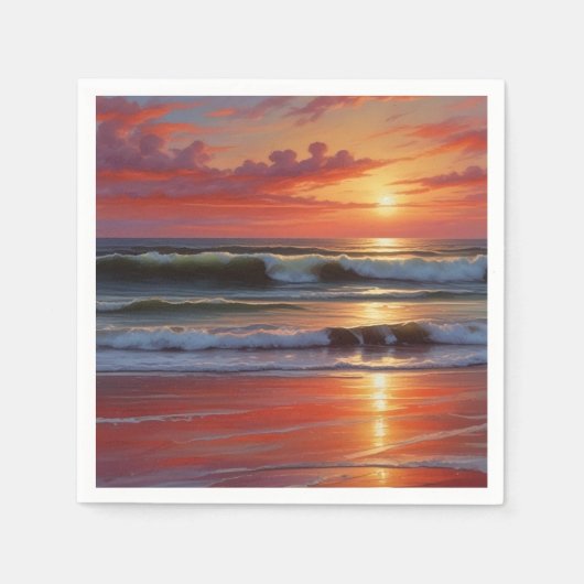Red Sunset Ocean Seascape Schilderij Kunstwerk Servet (Voorkant)