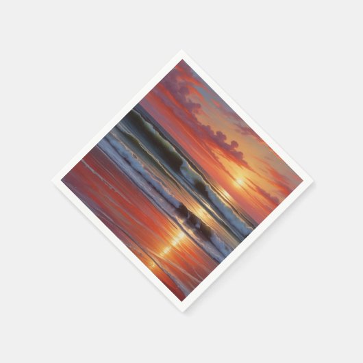 Red Sunset Ocean Seascape Schilderij Kunstwerk Servet (Hoek)