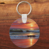 Red Sunset Ocean Seascape Schilderij Kunstwerk Sleutelhanger (Voorkant)